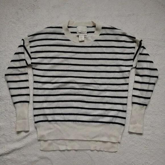 Cynthia Rowley Sweater Womens XS White Black Striped 100% 2Ply Cashmere Nautical - Picture 5 of 7